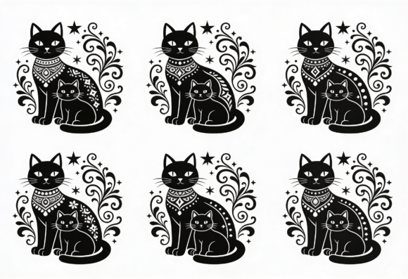 Black Cat Mom & Kitten Graphics for Crafts