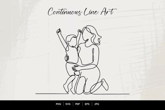 Continuous Line Mother and Child: Graphics for Crafts