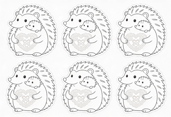 Cute Hedgehog Mom and Baby Heart Outline: Graphics for Crafts