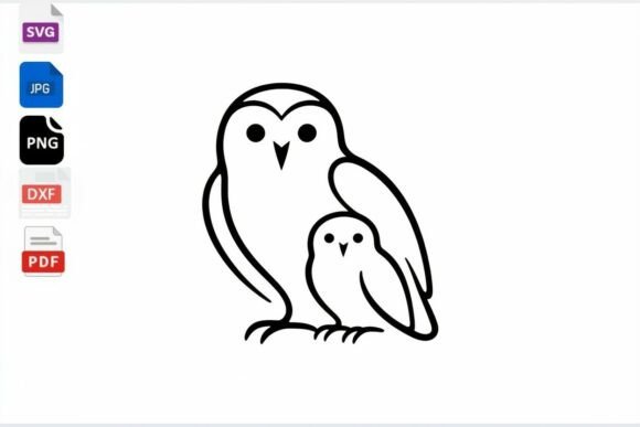Cute Owl Mom and Baby Outline Clipart for Crafts & Graphics