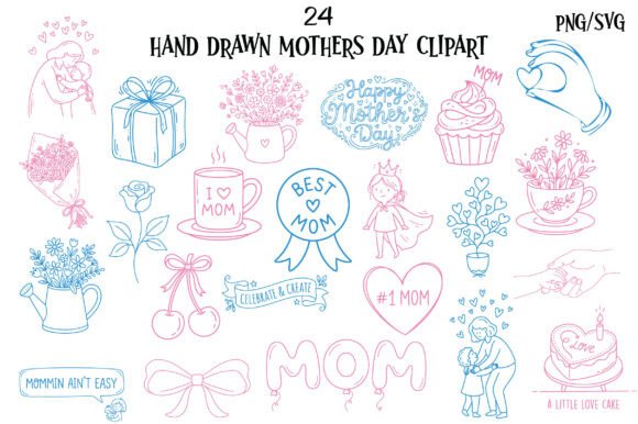 Hand Drawn Mother's Day Clipart for Crafts & Graphics