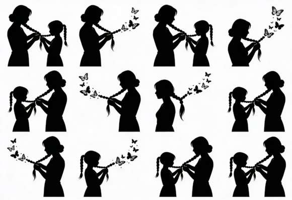 Mom Braiding Daughter's Hair: Graphics for Crafts