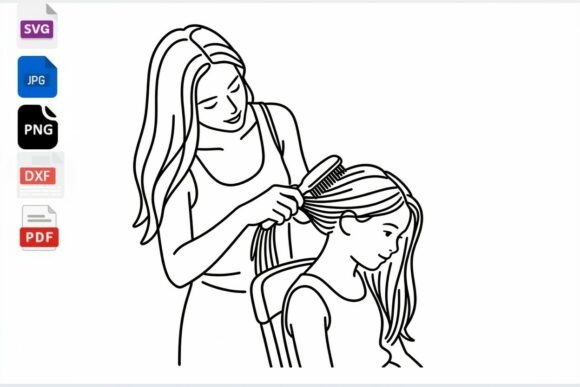 Mom Brushing Daughter's Hair: Graphics for Crafts