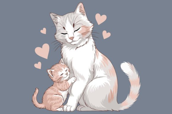 Mom Cat & Kitten Vector for Crafts and Graphics