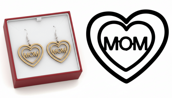 Mom Heart Outline Laser Cut Earring: Crafts & Graphics