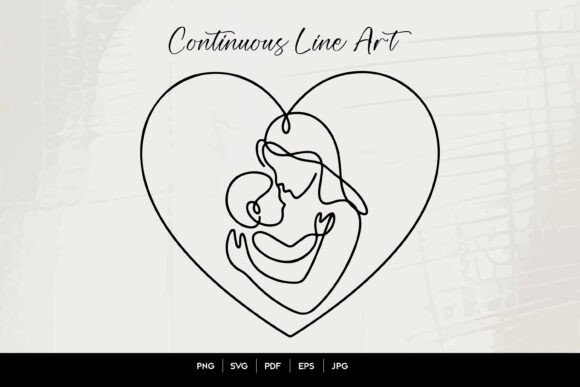 Mother and Child Heart Line Art for Crafts & Graphics