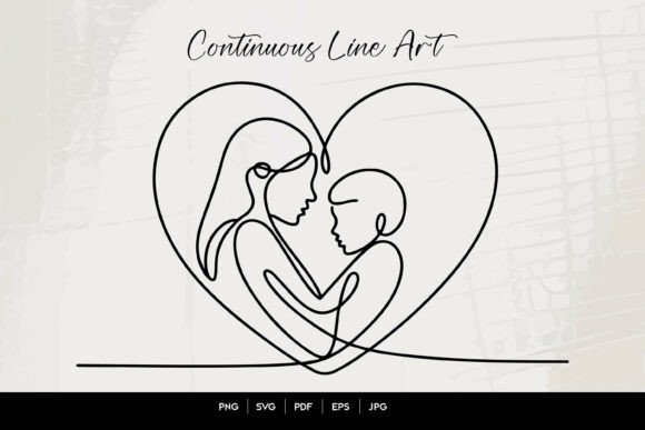 Mother Child Heart Line Art: Graphics for Crafts