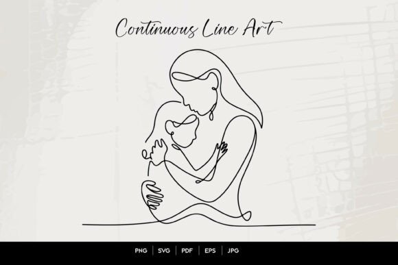 Mother Hugging Child Line Art for Crafts and Graphics
